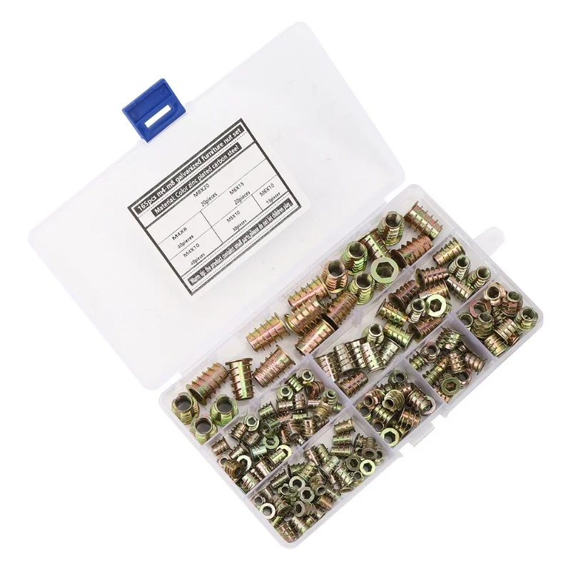 165 قطعة خيط سداسي إدراج الجوز الأثاث الخشبي المجلفن الجوز مجموعة اللون مطلي الكربون الصلب