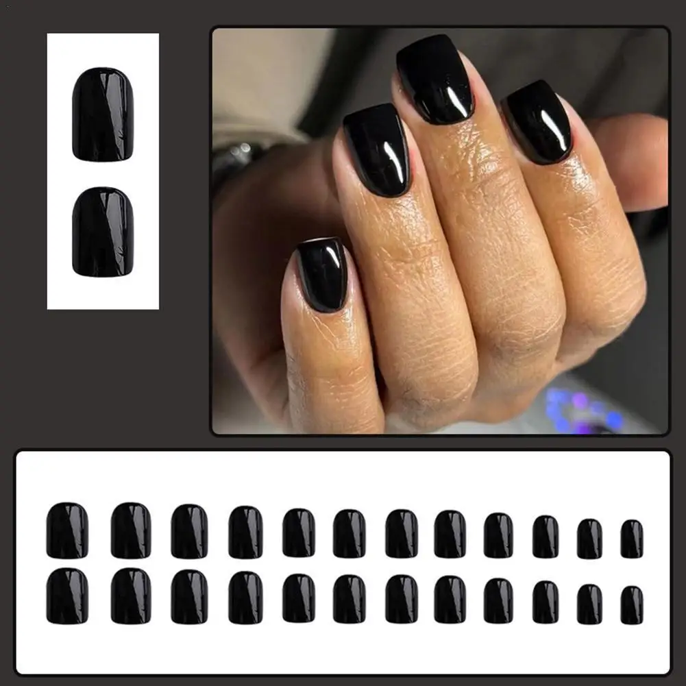 

Women Solid Color Fake Nails Bright Medium-long Square Head Nails Detachable Wearable Full Cover Manicure Press-on Nails