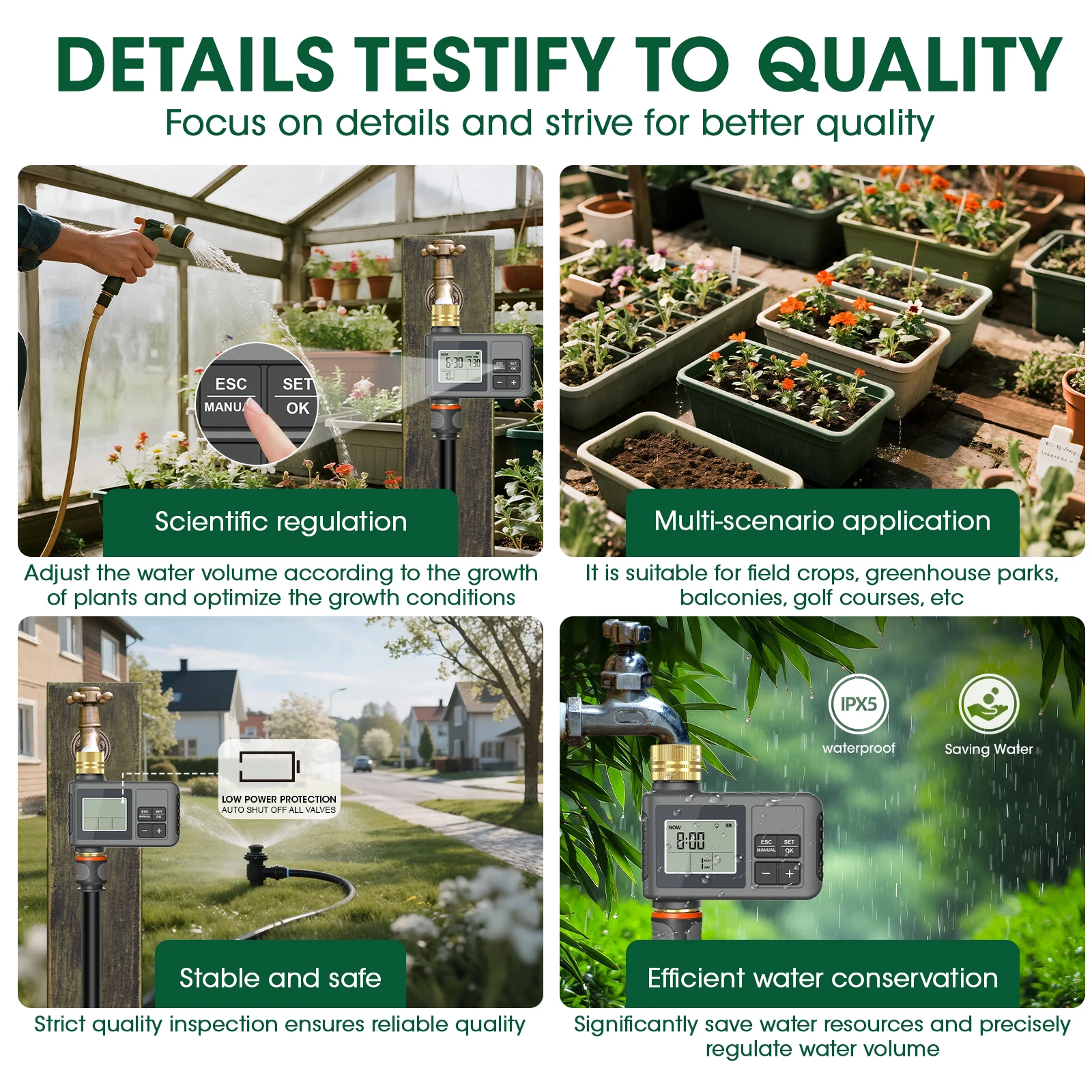 Insoma Automatischer Bewässerungstimer Intelligentes Bewässerungssystem Sprinkler-Timer Gartenprogrammiergerät IPX5 LCD-Display – Detail 7