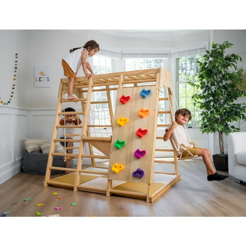 KIds Sports Exercise Sets Wooden Climbing Set Indoor Playground Jungle Gym Montessori Climbing Frame images - 6