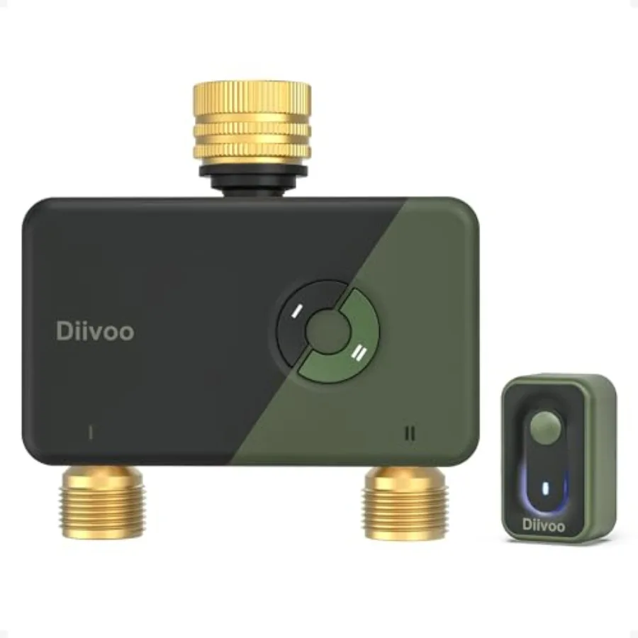 

Умный Wi-Fi таймер полива Diivoo Brass на 2 зоны для садового шланга с дистанционным управлением, совместимый с Alexa и Google Home