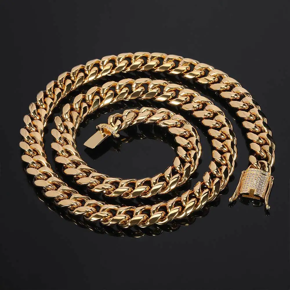 Luxury 24K 9999 Pure Gold real gold Hip Hop Men's Necklace 12mm Point Diamond Buckle Encryption Cuban Chain
