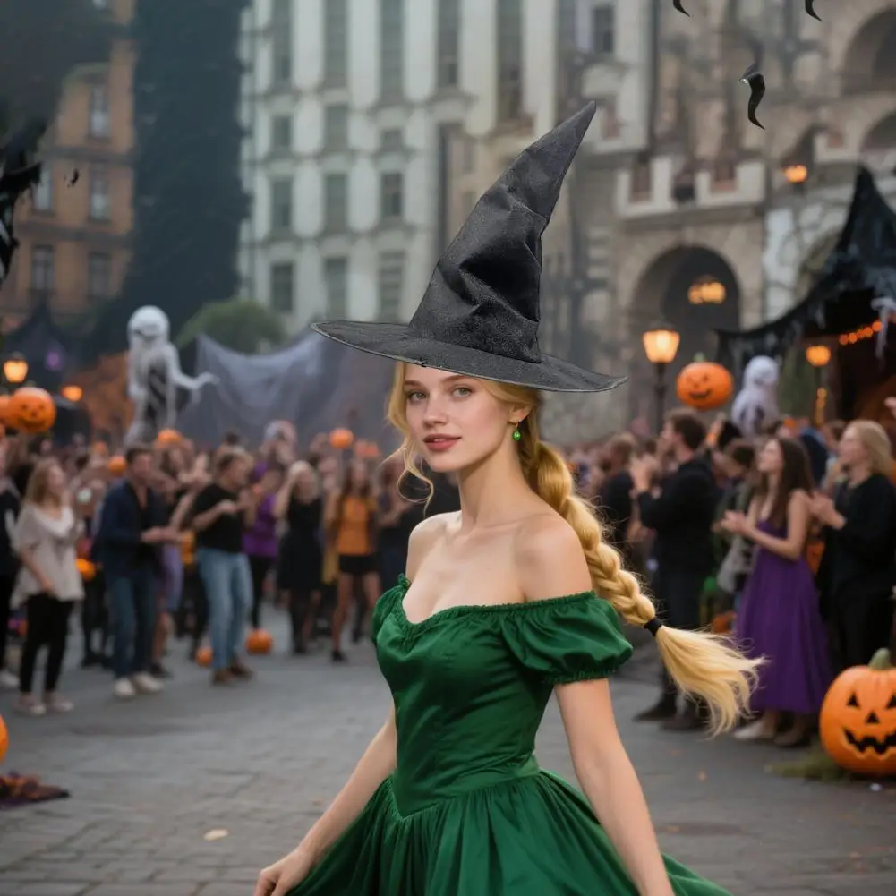 Sharp Corner Design Witch Hat Halloween Witch Hat Velvet Witch Hat with Sharp Corner Design Iron Wire for Halloween for Festive
