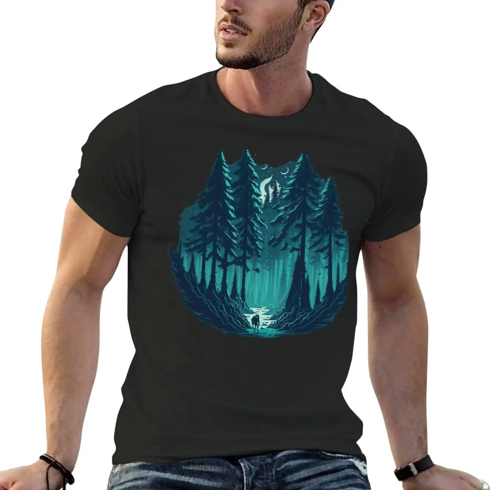 Whimsical Woods: A Pine Forest T-Shirt Design T-shirt summer tops quick drying oversized hippie clothes men t shirt