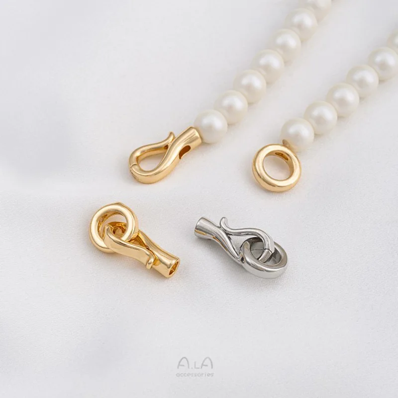 14K Gold Color Fish Hook Ring Pearl Buckle Handmade Necklace Bracelet Jewelry Connecting Buckle Ending Buckle