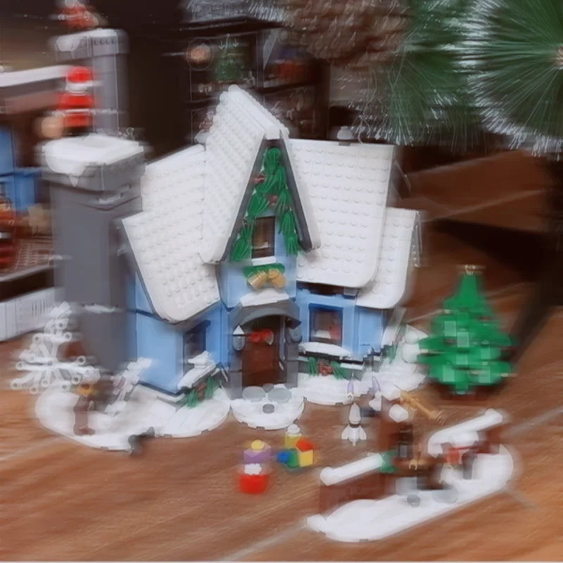 عيد الميلاد ديكور المنزل 705 قطعة سانتا زيارة البيت اللبنات نموذج الطوب قرية عرض الشتاء عرض الشارع اللعب هدية الكريسماس
