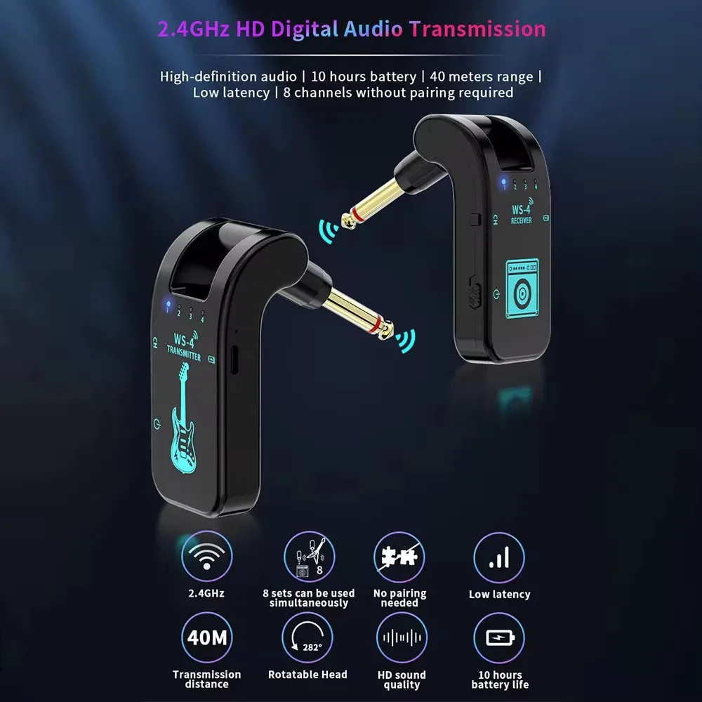 2.4G Wireless Guitar System Guitar Transmitter Receiver Set USB Rechargeable Wireless System for Electric Guitar Bass Violin
