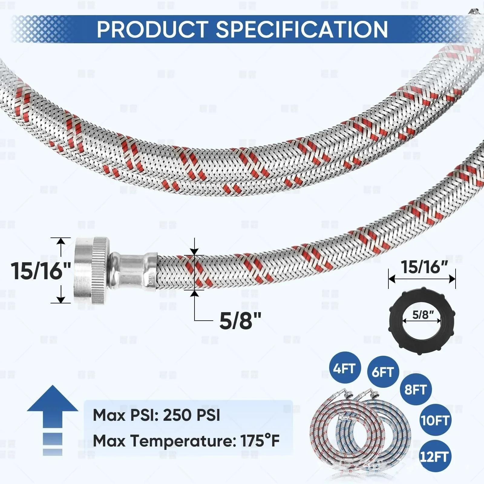 Amazon and American North American Washing Machine Hose External Thread Stainless Steel Woven Tube Washing Machine Tube Set