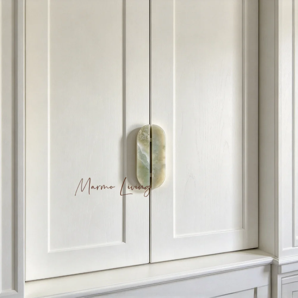 French 100% Natural Marble Drawer Wardrobe Handle Dot Handle High-end Green Onyx Stone Handle Villa Home Decoration Doorknob