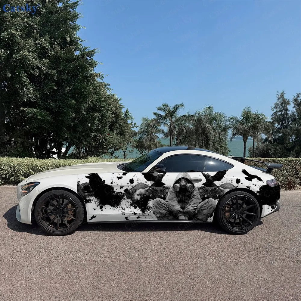 

2pcs Wasteland Twin Wolf Spirit Realm, Durable, Fade-resistant, Enhance Vehicle Aesthetics With Artistic Design Car Vinyl Wraps