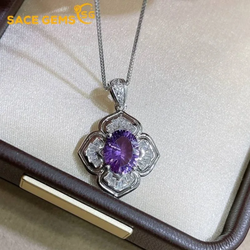 

Роскошный кулон SACE GEMS для женщин, стерлинговое серебро 925 пробы, 8*10 мм, кулон из натурального аметиста, ожерелье, свадебная вечеринка, ювелирные изделия, подарки