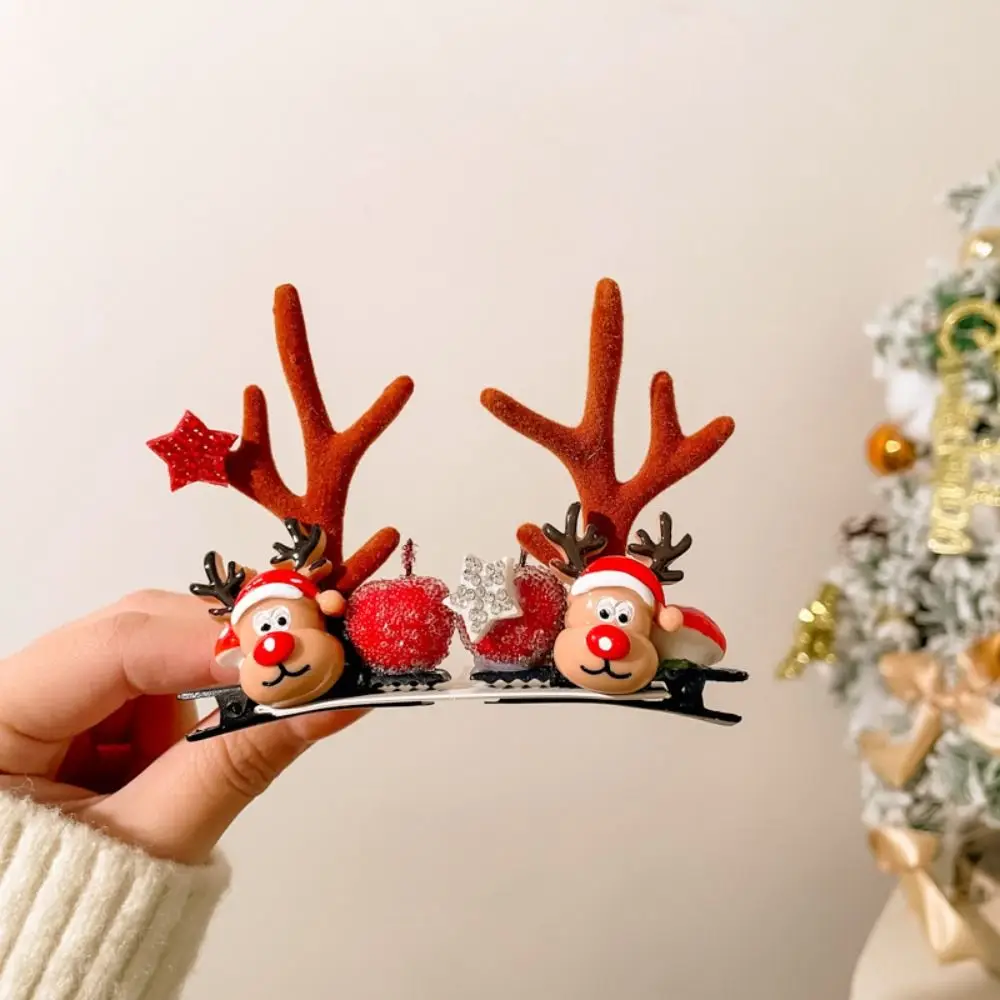1 زوج جديد لطيف الأيائل القرن عيد الميلاد دبوس الشعر قرن الوعل إكسسوارات الشعر مقاطع الشعر المحمولة المعلقات عيد الميلاد أغطية الرأس هدايا الاطفال #3