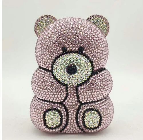 

Lady Multi Color Diamond Evening Clutch Bag Bear-Shape Fashion Women’s Crystal Clutches Party Purse Shoulder Bags Small Handbags