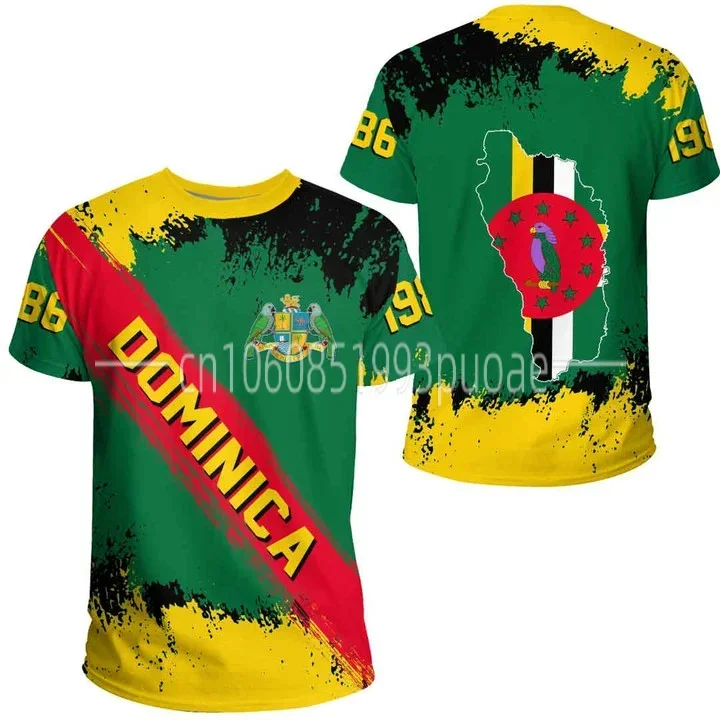 2024 Men's T-Shirt Dominica Flag Coat of Arms 3D T-shirt Men's and Women's 3D Casual Fashion T-shirt