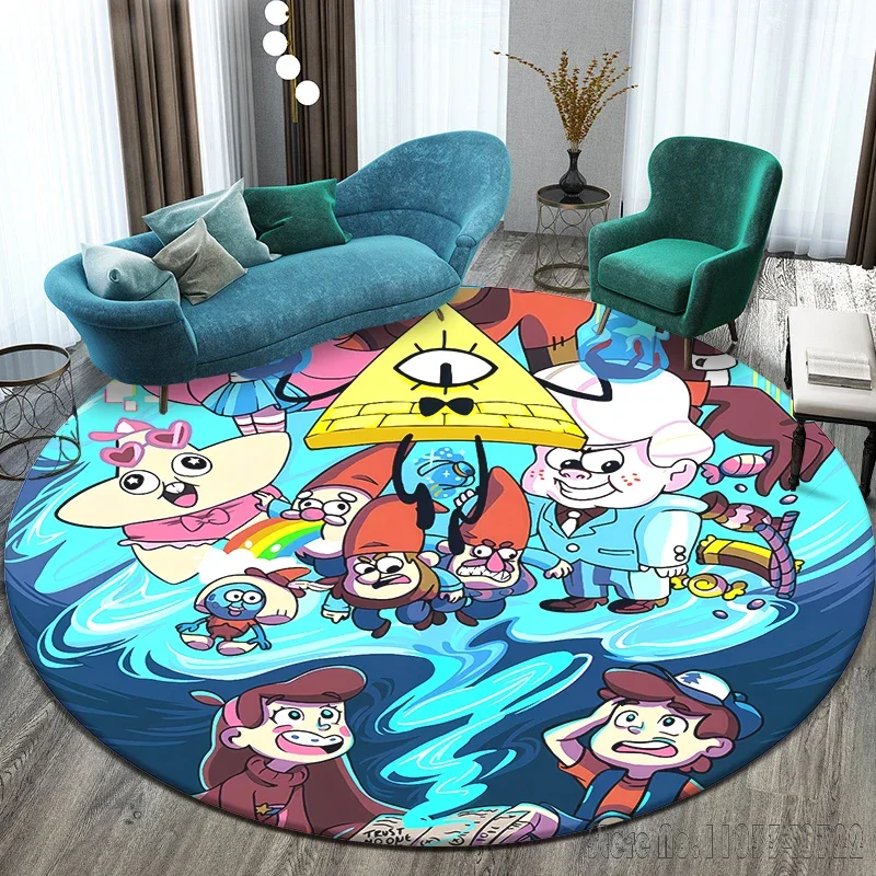 Cartoon Gravity Falls Printed Pattern Circular Carpet 120cm Crawling Game Non-slip Floor Mat for Kids Rug Living Room Decor