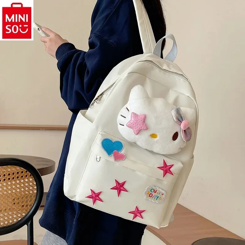 MINISO 2024 новый милый плюшевый Hello Kitty вместительная Студенческая сумка для хранения Высокое качество нейлон легкий рюкзак