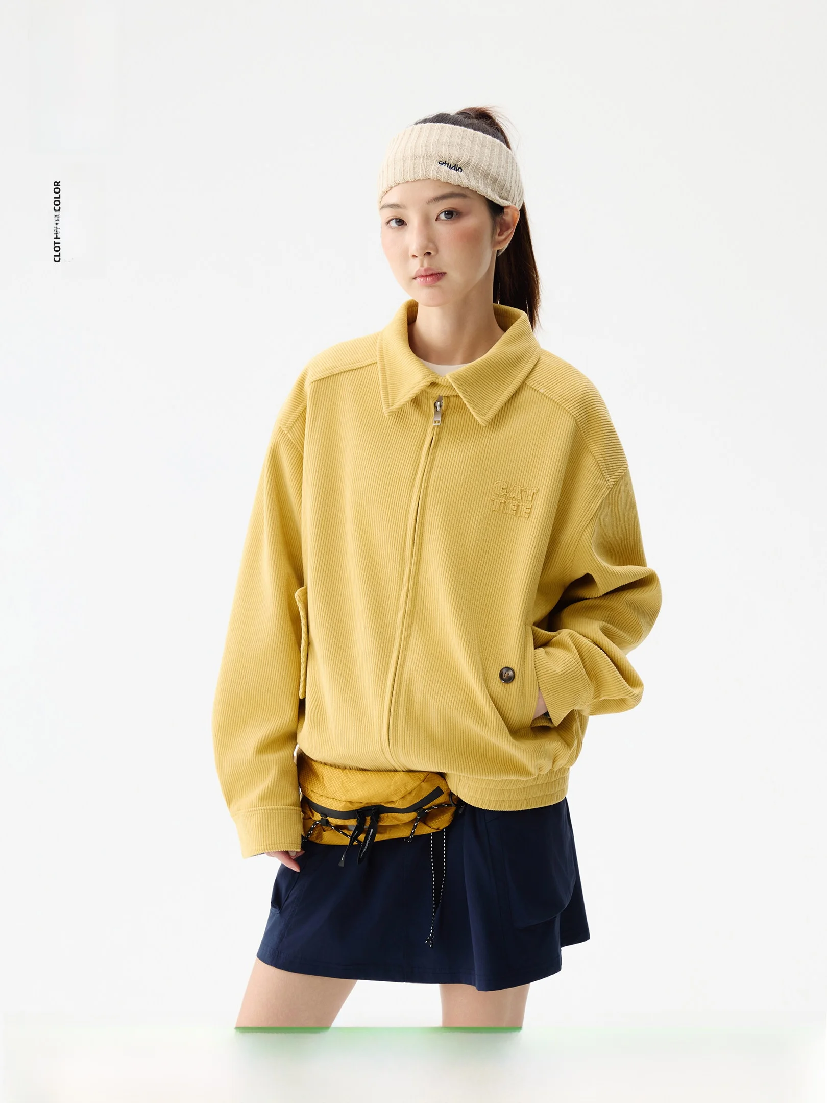 

OWOX Retro Corduroy Jaet Women's Double Zipper Collar Casual Autumn Outerwear Loose Fit Polyester Fiber Youth Daily Wear