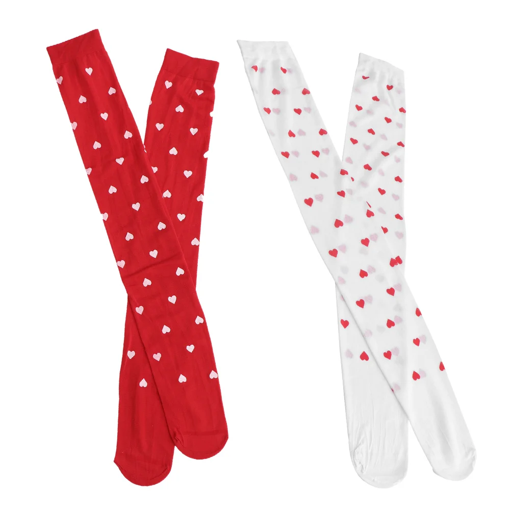 2 Pairs Love Stockings Romantic Woman Women for Keep Warm Spandex Long Heart Pattern Socks