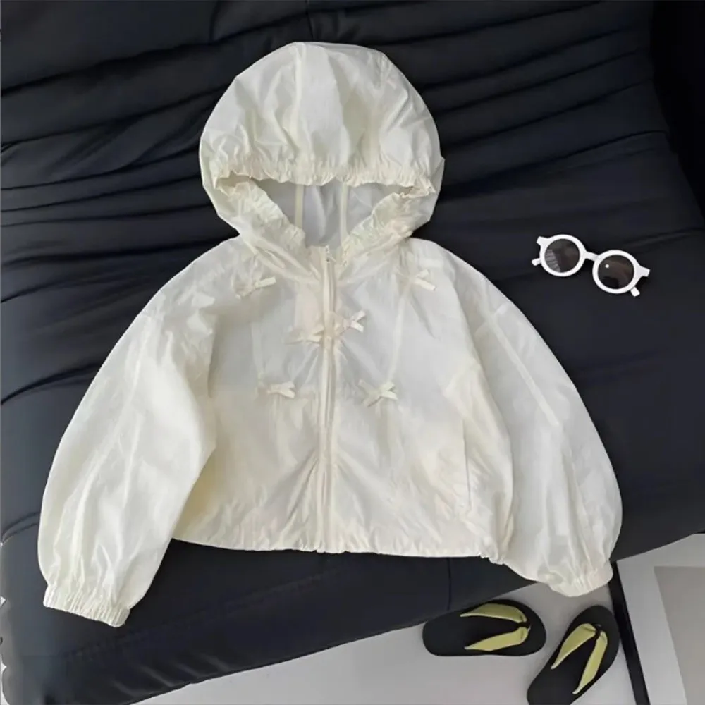 Lightweight Fabric Girls Sun Jacket Breathable Front Zipper Hooded Jacket Hooded Design Elastic Cuffs Sun Protection Jacket