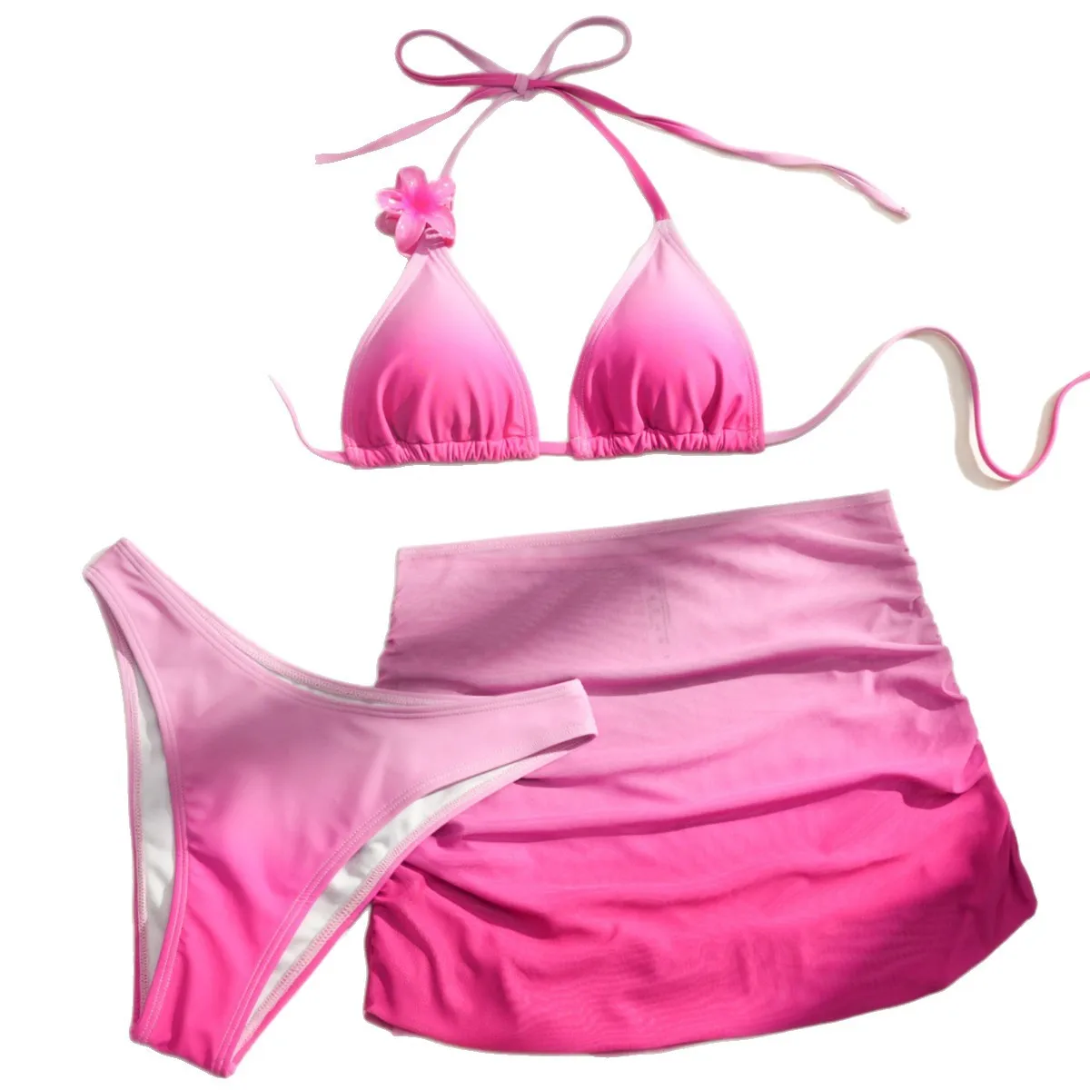 Colore sfumato Set bikini sexy Donna Halter Reggiseno push up Gonna 3 pezzi Costume da bagno Costume da bagno Cover Up Costumi da bagno Biquini Куlvьник