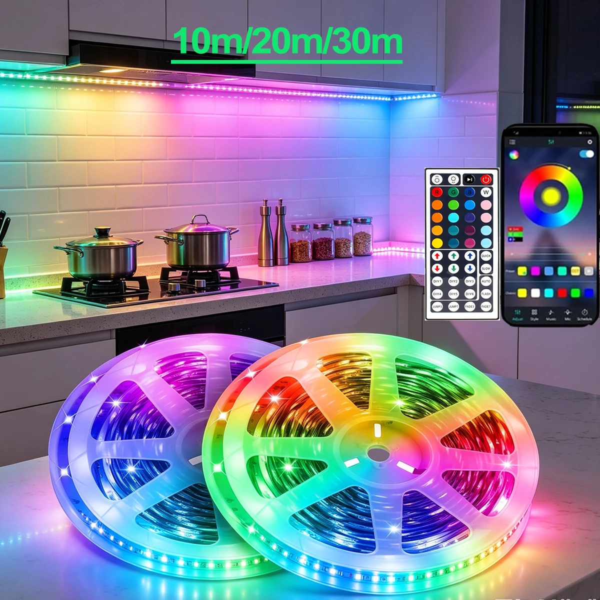 LED Strip Lights Music Sync Color Changing RGB LED Light Smart App &Remote Control Flexible Lamp Tape for Party Room Decor Lamp