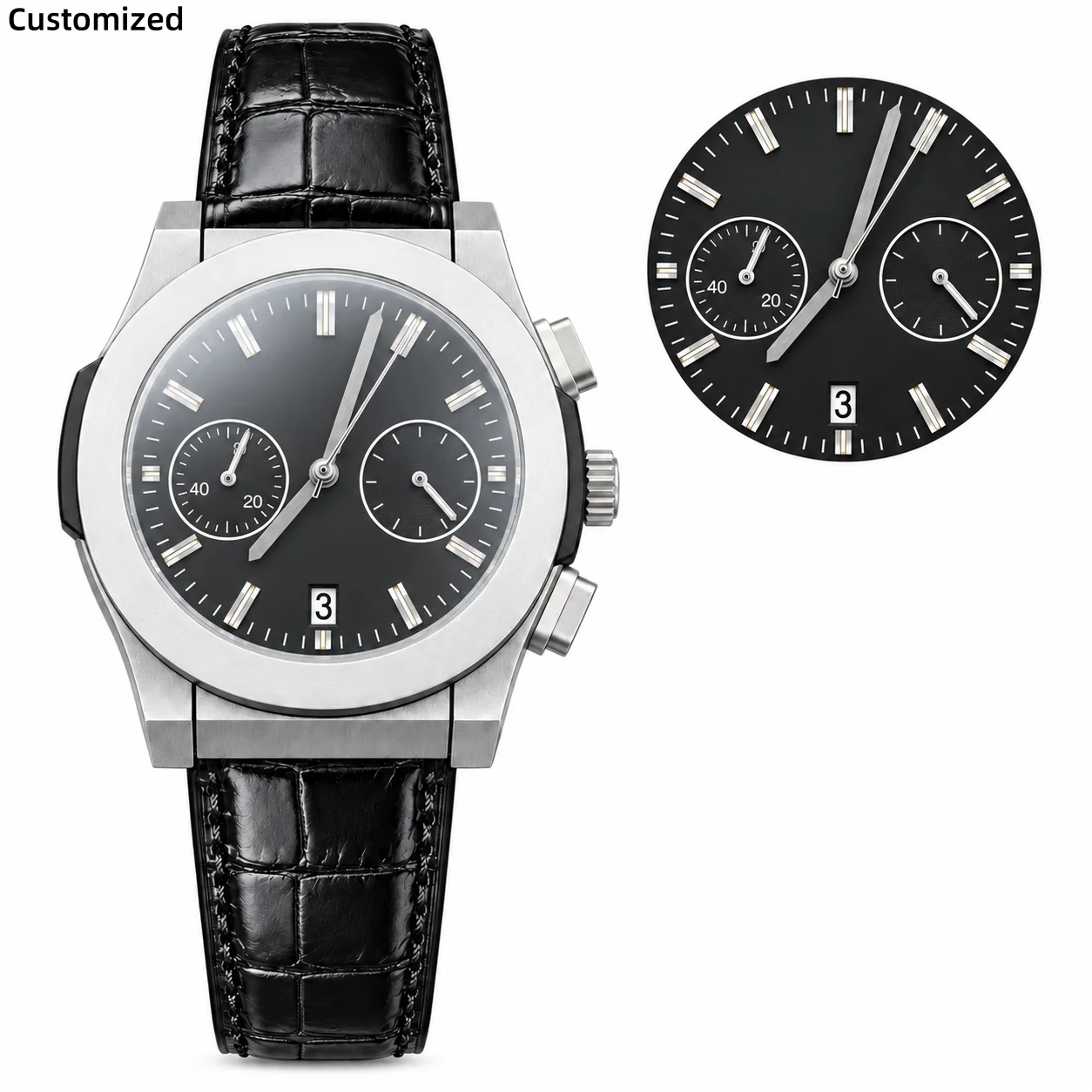 Chronograph Men's Quartz Watch 42mm 904L Stainless Steel Case Leather Band Multi-function Dial Watches Customized