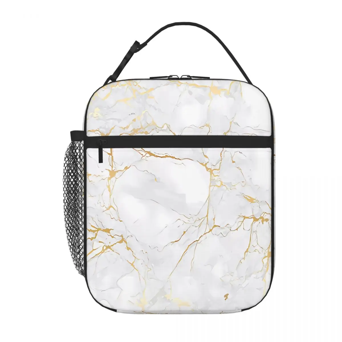 Bestselling White And Gold Marble 1568 Sweet Style Shoulder Lunch Bag Fishing Trip Waterproof Lunch Bag