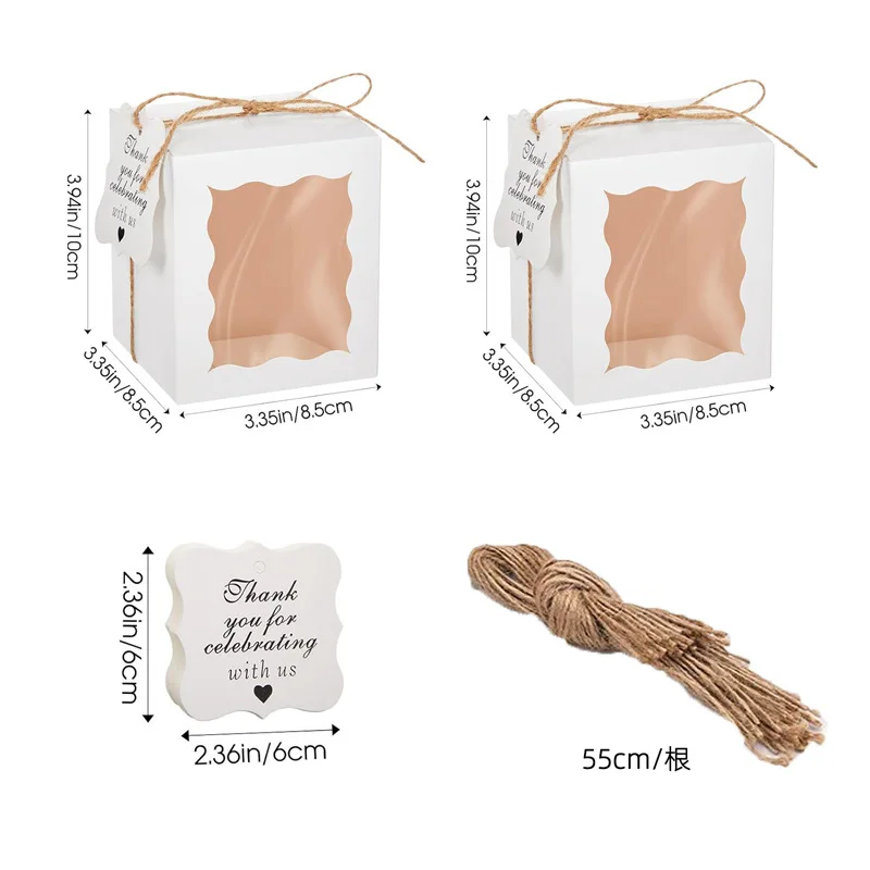 20/50/100 قطعة كرافت ورقة مربع شفافة علب الهدايا لوازم التعبئة والتغليف مع العلامات والخيوط لحفل زفاف عيد ميلاد جوهرة