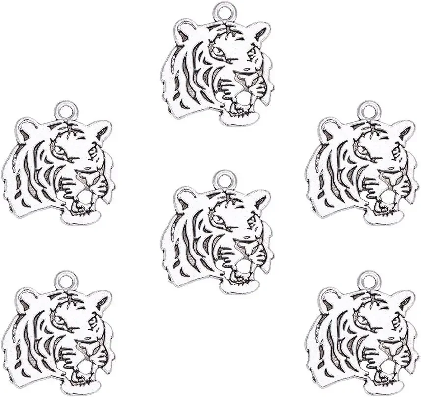 

30pcs Tiger Pendants Animal Tiger Head Charms Pendant Antique Silver Alloy Tiger Charms Beads Dangle Charms for Jewelry Makings