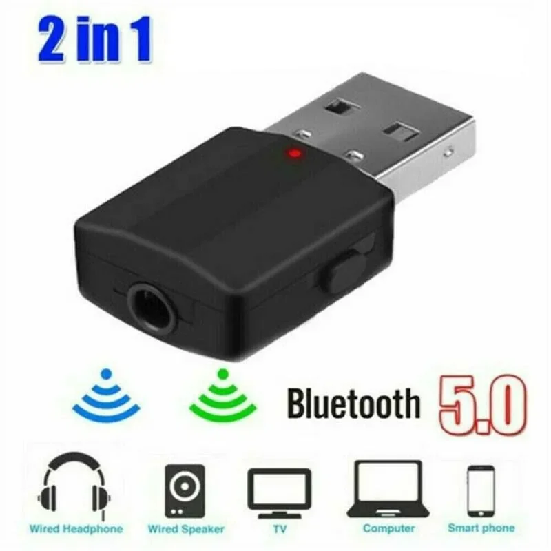 2 in 1 Mini USB Bluetooth 5.0 Transmitter Receiver Adapter 3.5mm 3.5 Jack Audio AUX for TV PC Headphones Stereo Car HIFI Dongle