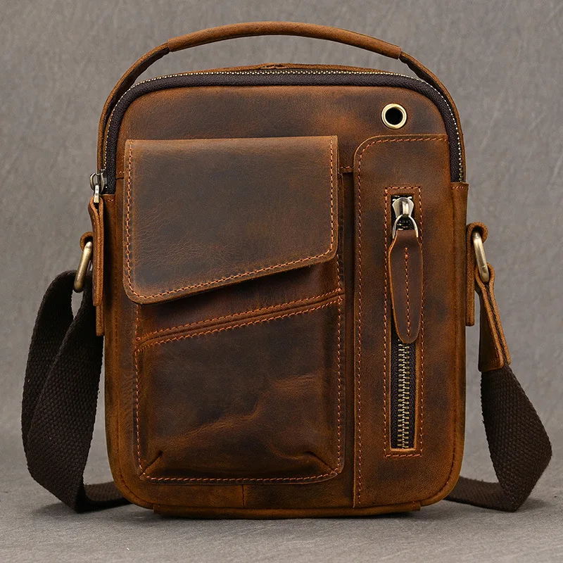 

Vintage Genuine Leather Shoulder Bag for Man 2025 New Real Cow Leather Bag Daily Casual Boys Tote or Crossbody Bag