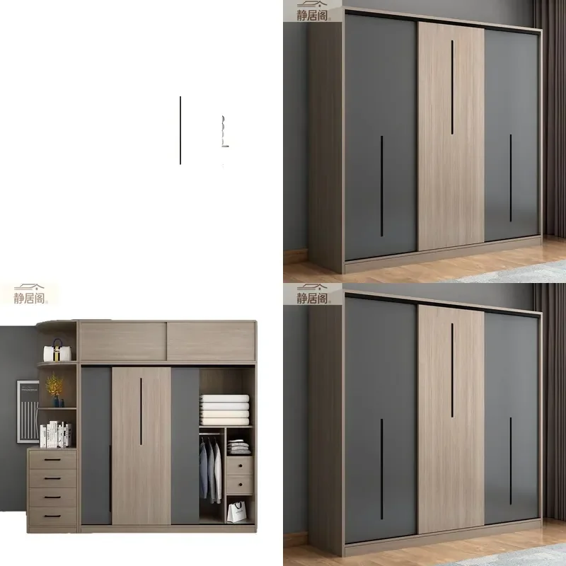Simple Sliding Door Wardrobe 60cm Depth Large Bedroom Closet for Rental Room Household Storage