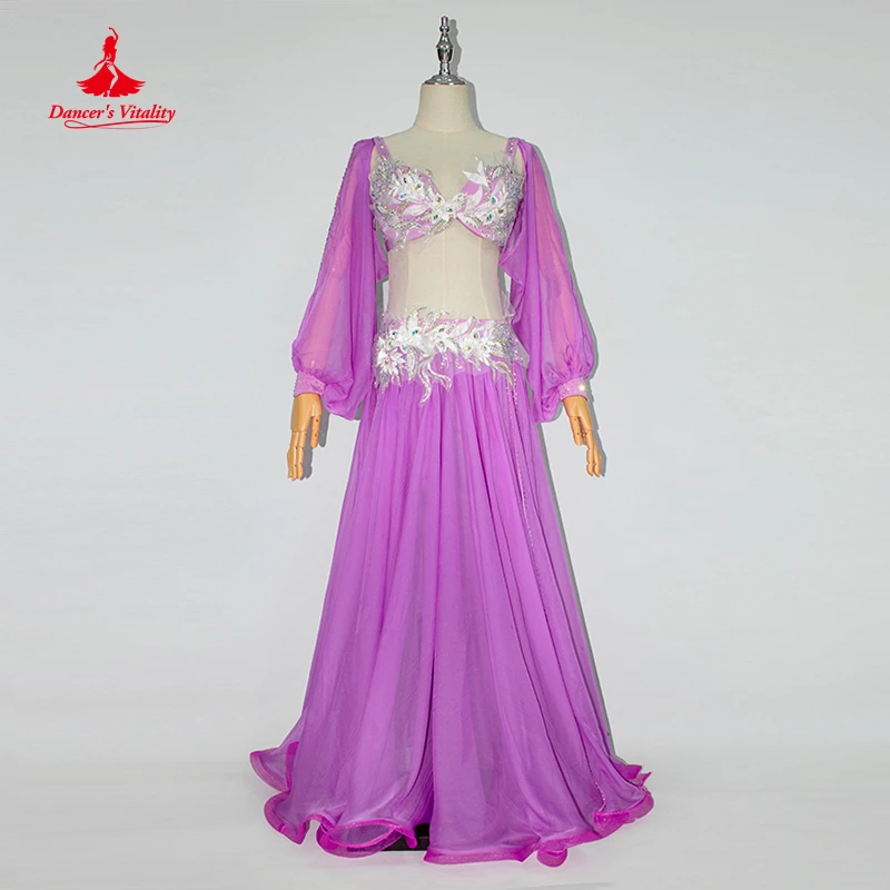 Belly Dance Performance Suit Customsized Adult Child Bra+long Sleeves+Skirt 3pcs for Women Bellydancing Popsong Classical Suit