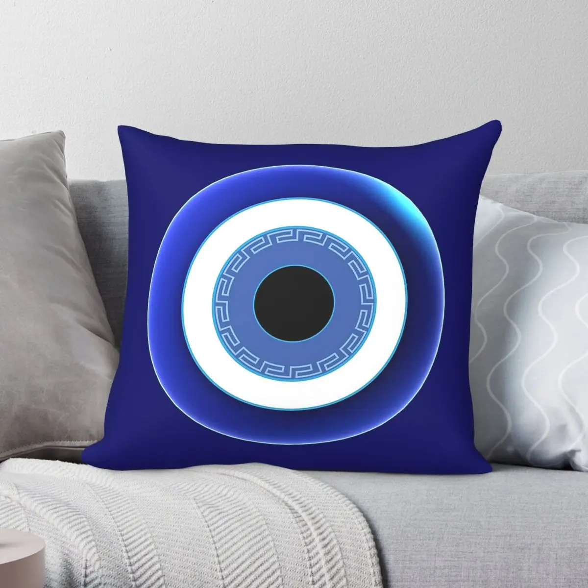 Funda de almohada cuadrada Mati Evil Eye Greek Keys, poliéster, lino, terciopelo, decoración creativa con cremallera, funda de cojín para el hogar