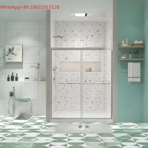 Double Sliding Bypass Sliding Shower Door with Tempered Glass Smooth Rollers Waterproof for Bathroom Semi-Frameless Enclosure