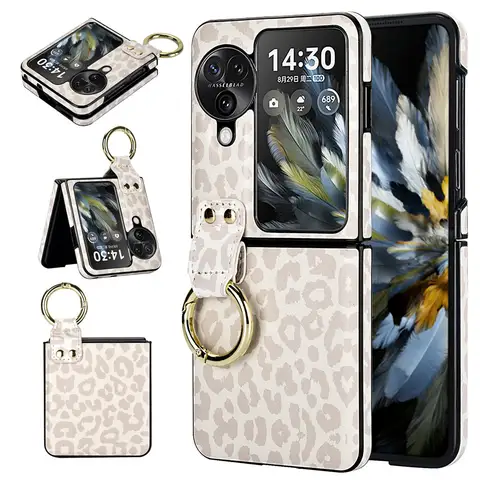 Fashion Ultra-Thin Leopard Print Case For OPPO Find N3 Flip N2 Flip Ring Holder Rhombic Back Cover
