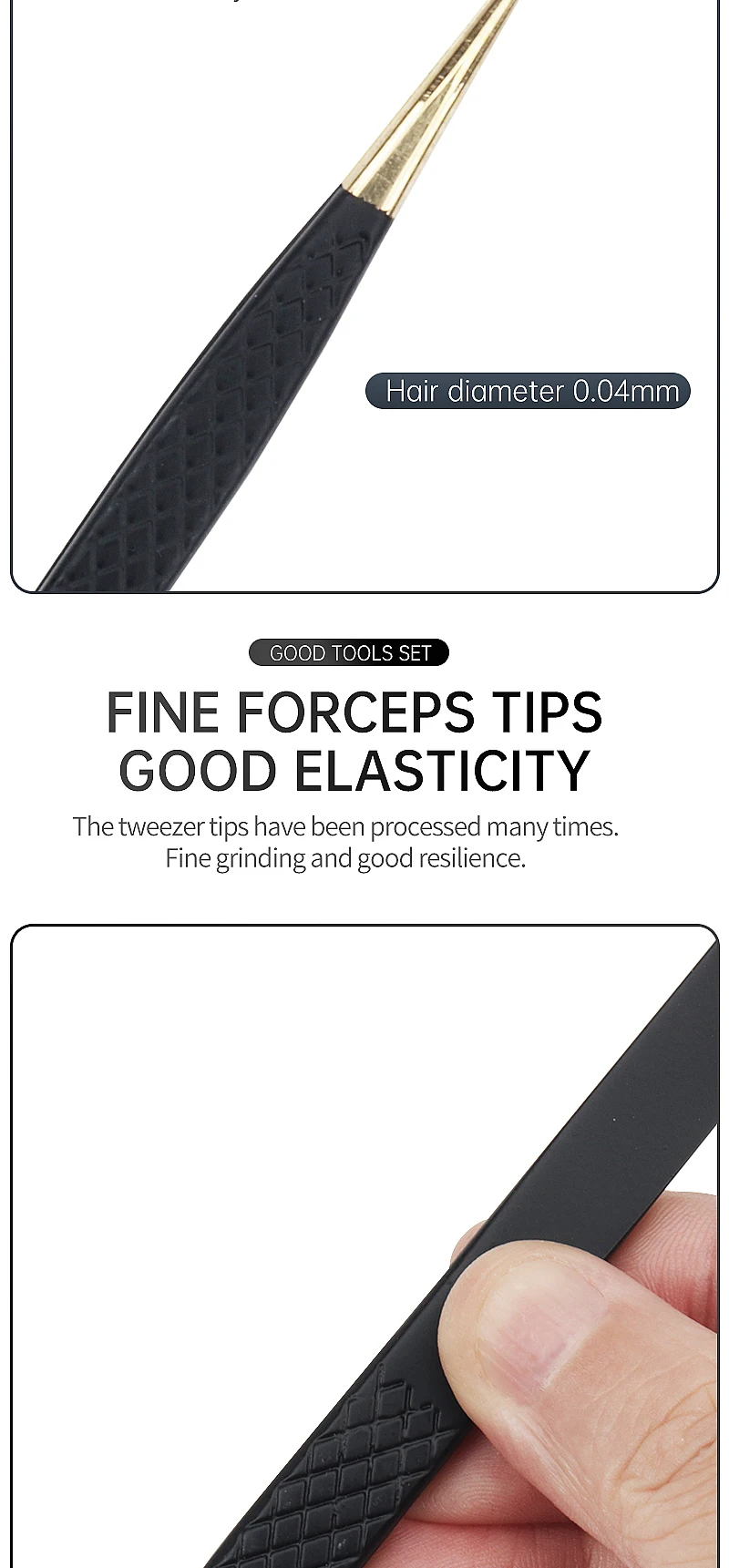 Wimpernpinzette, schwarzer Edelstahl, superharte Präzision, antistatische Pinzette, Pfropfen von Wimpern, Verlängerungszubehör, Make-up-Werkzeuge – Detail 2