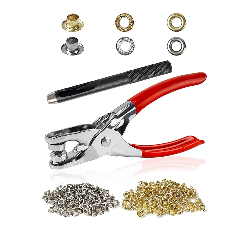 Grommet Eyelet Pliers Kit, 1/4 Inch 6Mm Grommet Tool Kit With Metal Eyelets With Washers, Eyelet Grommets