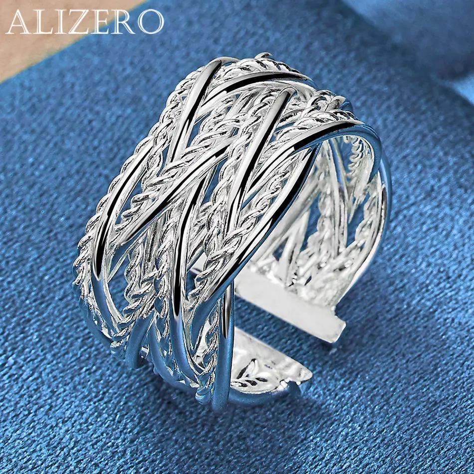 

ALIZERO 925 Sterling Silver Ring Weaving Design Open Adjustable Ring For Women Men Fashion Accessories Wedding Party Jewelry