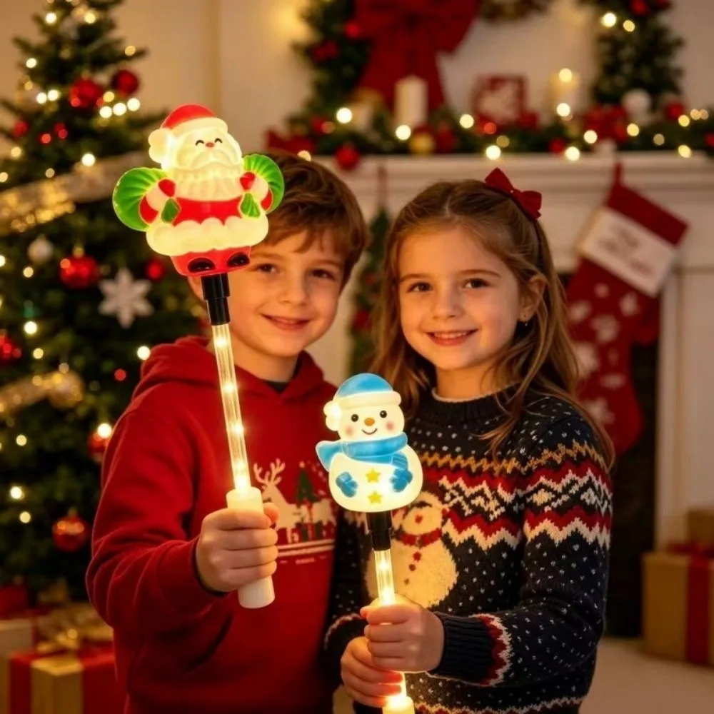 Xmas Props Santa Claus Handheld Glow Stick Snowman Rabbit Christmas LED Glowing Stick Tree Cute Light Up Wand Photo