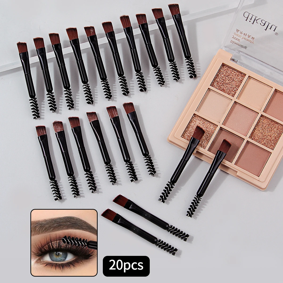 Double Ended Eyebrow Brush Spoolie Brush and Angled Brow Brush Eyelash Brush for Eye Makeup Beginner Travel Portable Beauty Tool