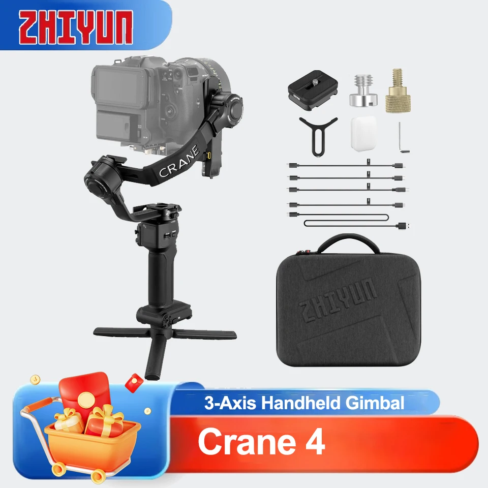 

Zhiyun CRANE 4, 3-осевой ручной стабилизатор подвеса, встроенный заполняющий светильник 3200 люкс, Bluetooth 5,0, управление затвором, время работы 12 часов