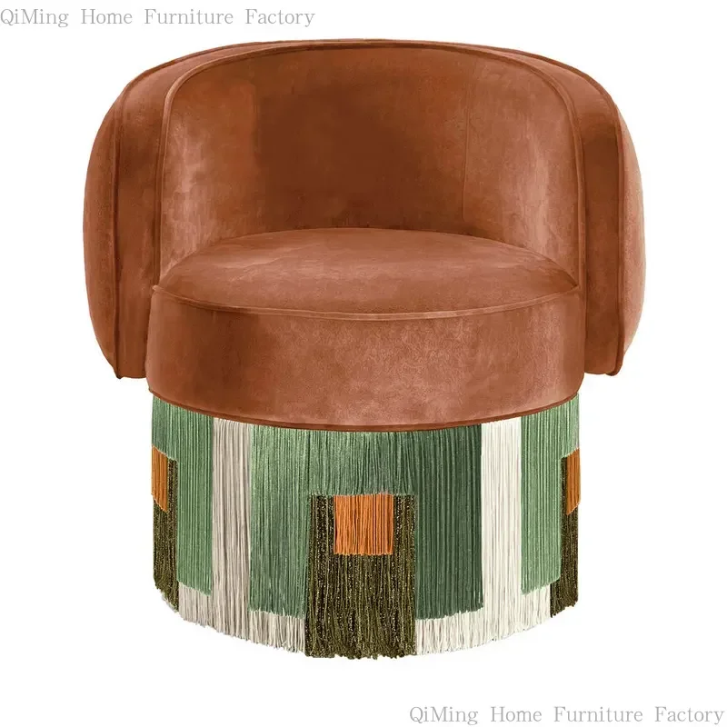 6 Luxury Italian Designer Living Room Swivel Club Armchair With Decorative Fringes Tassel Velvet Accent Chair For Bedroom