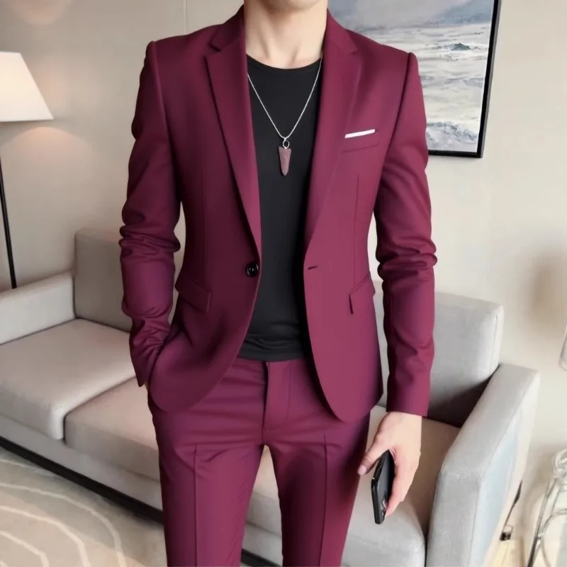 

2025 модный новый мужской костюм, комплект высокого качества, бутик, пальто + брюки, деловой утягивающий свадебный банкетный комплект, комплект из 2 предметов