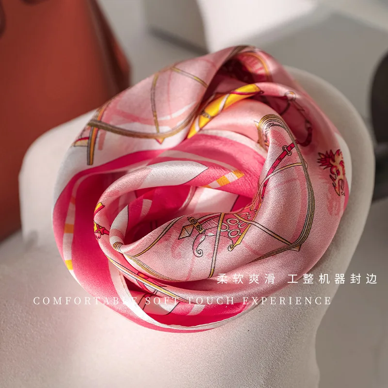 100% Seidenschal für Damen, Hijab, Haarband, Modische Schals, Bandana, Luxusmarken-Kopftuch, Halstuch – Detail 3