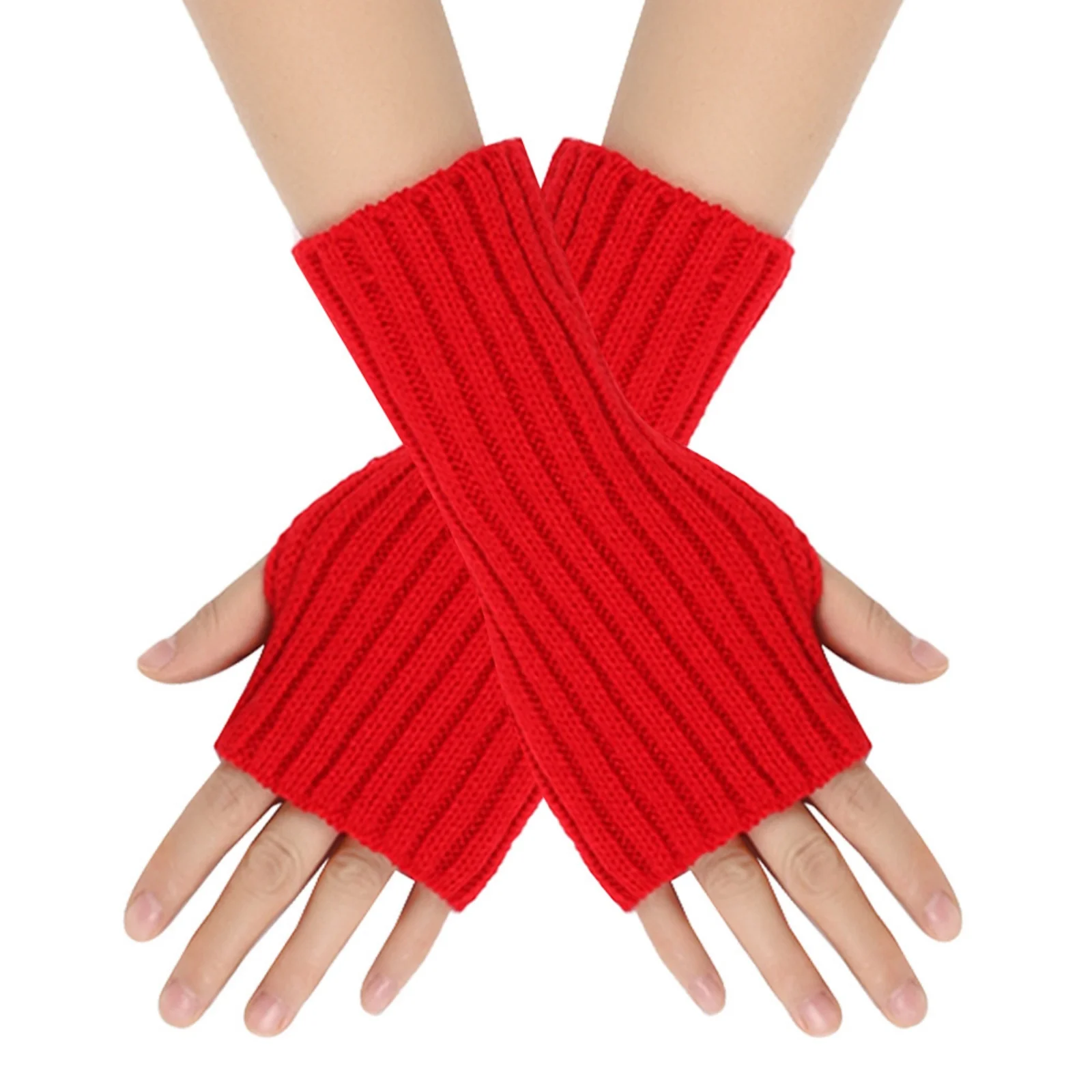 أزياء المرأة قفازات محبوكة بلون أصابع قفازات شتاء دافئ سيدة أسلوب بسيط قفازات زي الملحقات #2