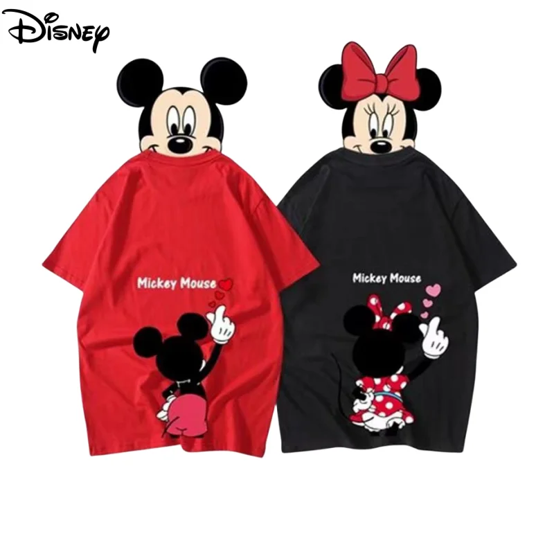 T-shirt imprimé dessin animé Disney Kawaii, tenue de couple Bestie, manches courtes, Minnie Destroy AndrVersatile, coréen, étudiant