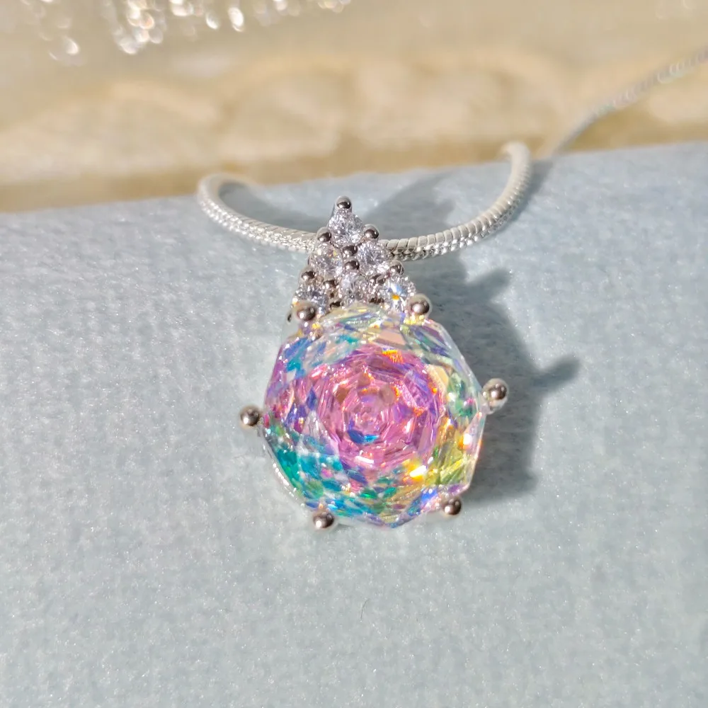 925 Sterling Silver Octagonal Millennium Rose Cut High Carbon Diamond Triangular Edge Paraiba Elegant Jewelry Necklace