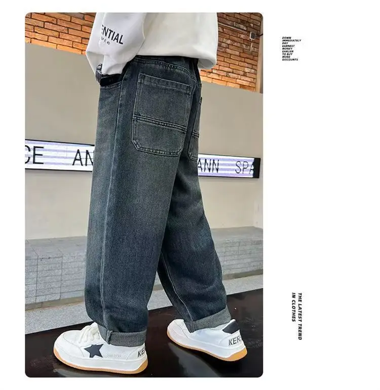 2026 Neue Kinder-Jeans im koreanischen Stil, Jungen-Freizeithosen für Frühling und Herbst, 4-14 Jahre – Detail 7
