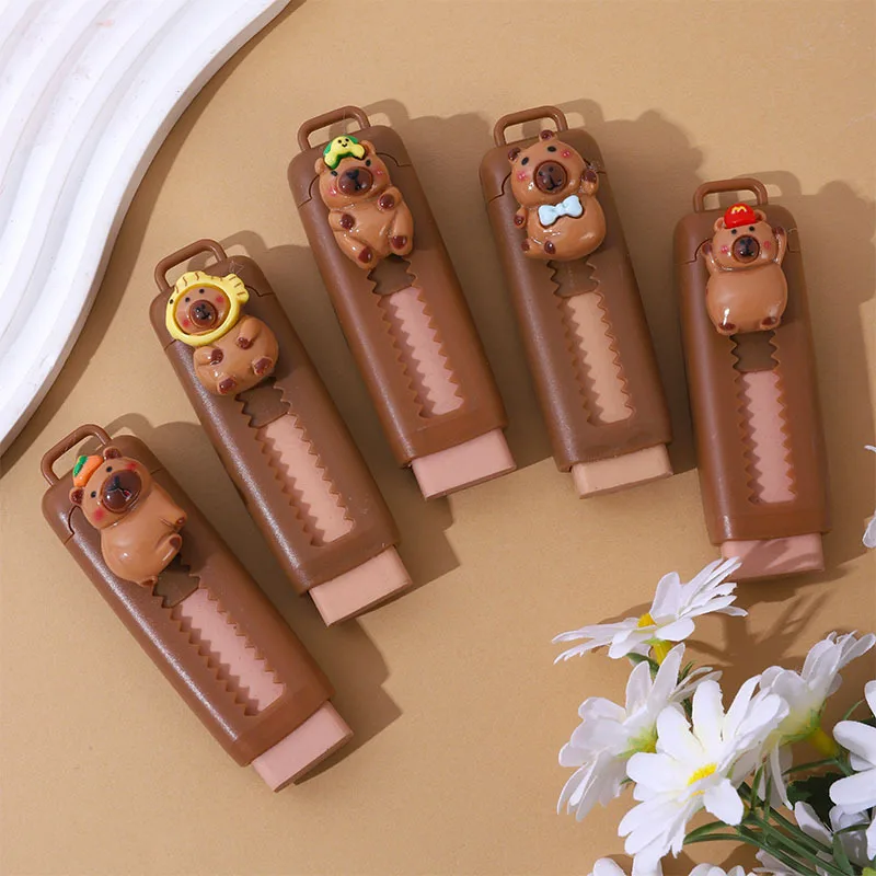 12 Pcs Capybara Push-pull Eraser Student Drawing Exam 4B Eraser Creative Cartoon Shape Push School Supplies